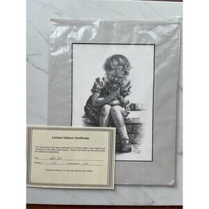 Diana Glanco Artwork Print Cat Limited Signed Vtg decor pencil sketch